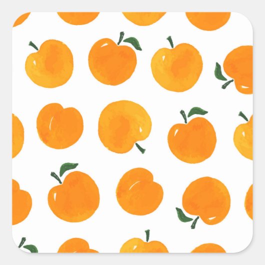 Abrikozen Waterverf Witte Achtergrond Vierkante Sticker (Voorkant)
