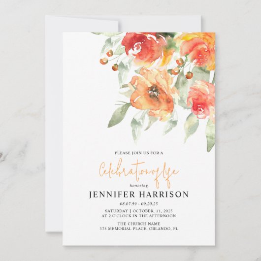 Abrikozenbloemenviering van het leven begrafenis kaart (Voorkant)