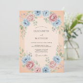 Abrikozenblozen Ranunculus Eucalyptus Bruiloft Kaart (Staand voorkant)
