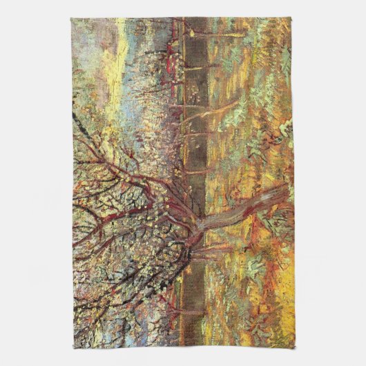 Abrikozenbomen in Blossom door Vincent van Gogh Theedoek (Verticaal)