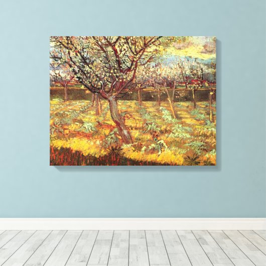 Abrikozenbomen in Blossom, Vincent van Gogh. Canvas Afdruk (Insitu (Houten vloer))