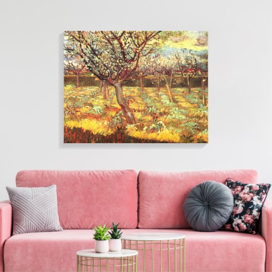 Abrikozenbomen in Blossom, Vincent van Gogh. Canvas Afdruk (Insitu (Woonkamer))