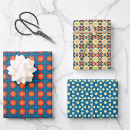 Abrikozengeel blauw Blauwgroen geometrisch patroon Inpakpapier Vel