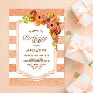 Abrikozengestreepte Floral Birthday Dinner Party Kaart