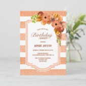 Abrikozengestreepte Floral Birthday Dinner Party Kaart (Staand voorkant)