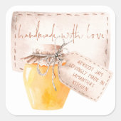 Abrikozenjam-etiket Zelfgemaakt met Liefde Naam Vierkante Sticker (Voorkant)