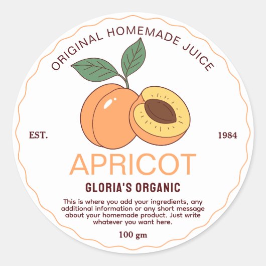 Abrikozenjam van eigen huismerk ronde sticker (Voorkant)