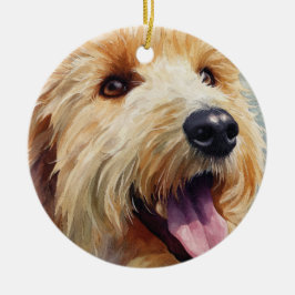Abrikozenkleurige golden doodle in waterverf keramisch ornament