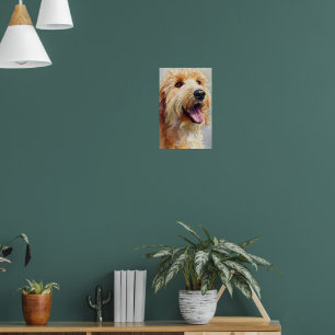 Abrikozenkleurige golden doodle in waterverf poster
