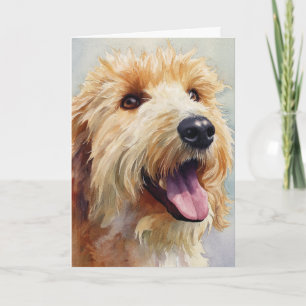 Abrikozenkleurige golden doodle waterverf kaart