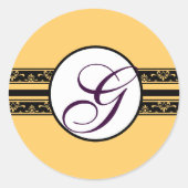 Abrikozenkoraal Mango Monogram zwart, Ronde Sticker (Voorkant)