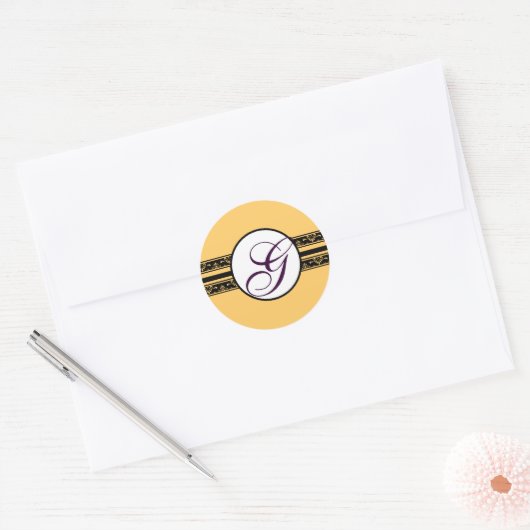 Abrikozenkoraal Mango Monogram zwart, Ronde Sticker (Envelop)