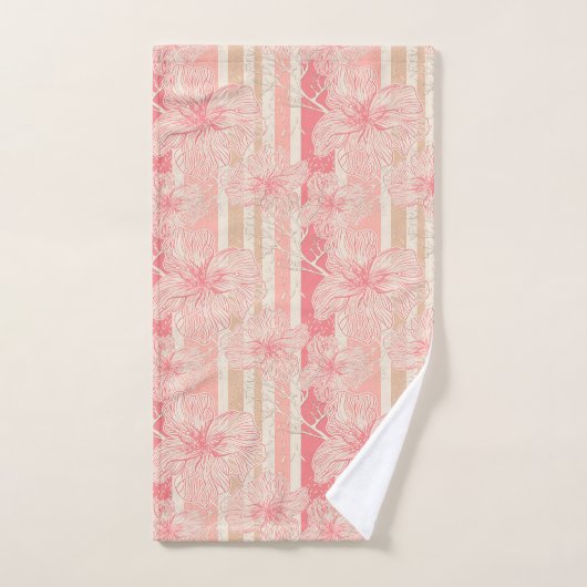 Abrikozenperzik roze bloemig gestreept patroon bad handdoek (Handdoek)