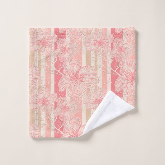 Abrikozenperzik roze bloemig gestreept patroon bad handdoek (Wasdoekje)