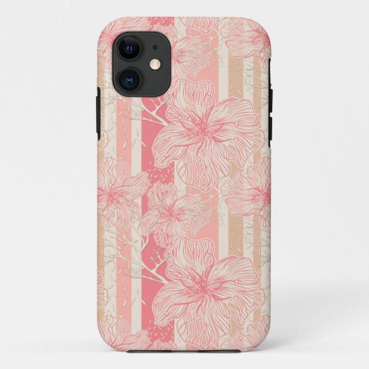 Abrikozenperzik roze bloemig gestreept patroon Case-Mate iPhone case (Achterkant)