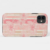 Abrikozenperzik roze bloemig gestreept patroon Case-Mate iPhone case (Achterkant (horizontaal))