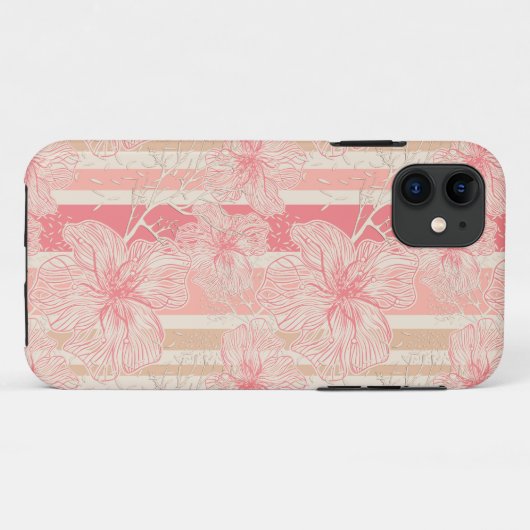 Abrikozenperzik roze bloemig gestreept patroon Case-Mate iPhone case (Achterkant (horizontaal))