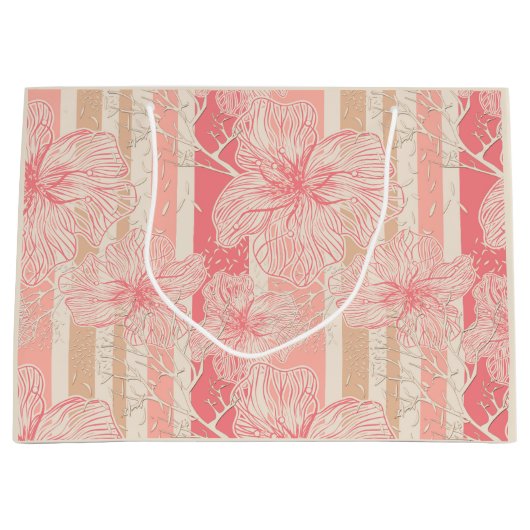 Abrikozenperzik roze bloemig gestreept patroon groot cadeauzakje (Voorkant)