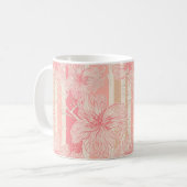 Abrikozenperzik roze bloemig gestreept patroon koffiemok (Voorkant links)