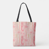 Abrikozenperzik roze bloemig gestreept patroon tote bag (Achterkant)