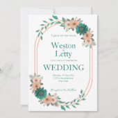 Abrikozenperzik Smaragd Eenvoudige bruiloft uitnod Kaart (Voorkant)