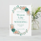 Abrikozenperzik Smaragd Eenvoudige bruiloft uitnod Kaart (Staand voorkant)