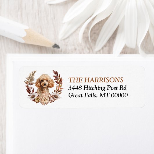 Abrikozenpoedel Hond Herfst krans Etiket (Insitu)