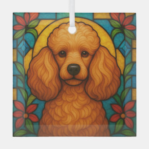 Abrikozenpoedelhond "Glas in lood" Glas Ornament