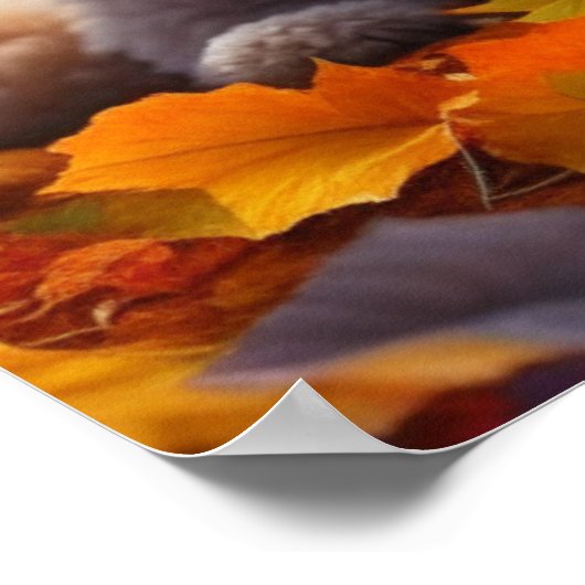 Abrikozenpuppy in herfstbladeren poster (Hoek)