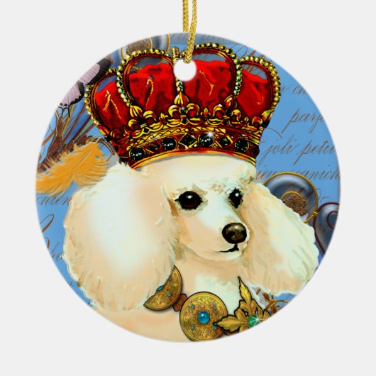 Abriot Cream Poodle King Kerstversiering Keramisch Ornament (Voorkant)
