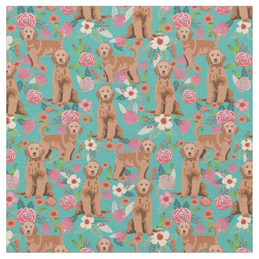 Abriot Golden Doodle  florals turquoise Stof (Close Up)