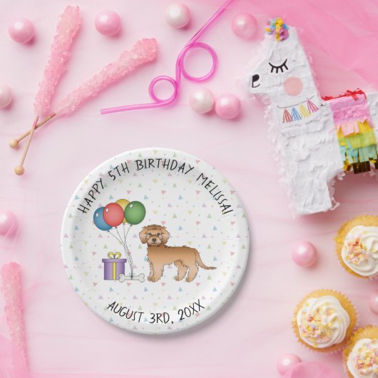 Abriot Mini Goldendoedle Cartoon Dog - Birthday Papieren Bordje (Feest)