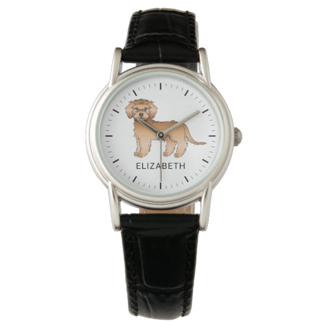 Abriot Mini Goldendoedle Cartoon Dog & Name Horloge (Voorkant)