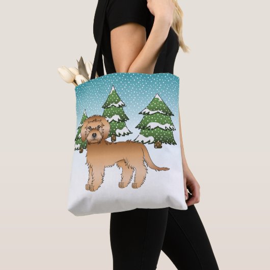 Abriot mini Goldendoedle Dog in een winterbos Tote Bag (Dichtbij)