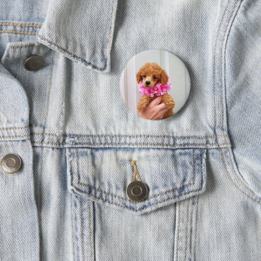 Abriot Poodle Dog Pinback Button (In situ)