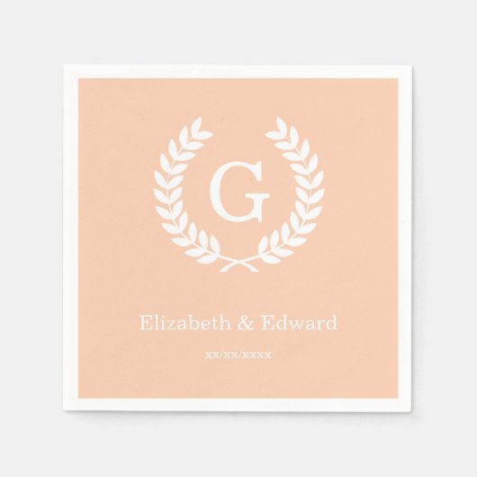 Abriot Wht Wheat Laurel WreatInitiaal Monogram Servet (Voorkant)