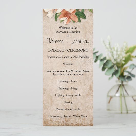  Abrique Lilies Wedding Programme Programmakaart (Staand voorkant)