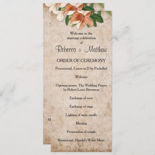 Abrique Lilies Wedding Programme Programmakaart (Voorkant / Achterkant)