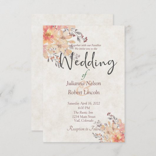 Abrite waterverf floral bruiloft kaart (Voorkant / Achterkant)