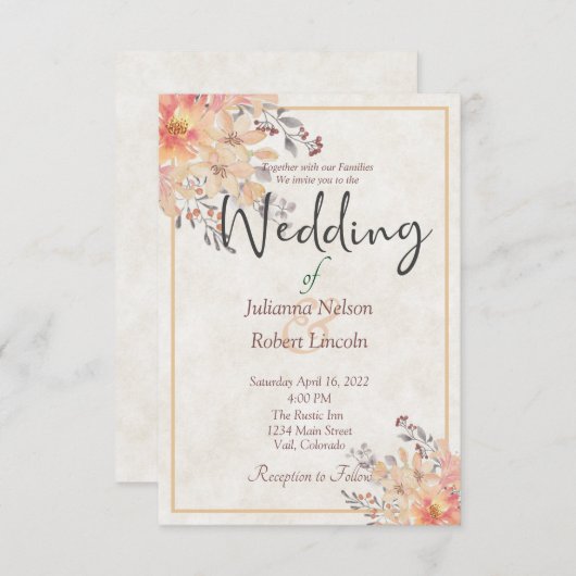 Abrite waterverf floral bruiloft kaart (Voorkant / Achterkant)