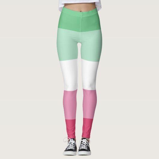 Abroseksueel Watermeloen Groen Roze Witte Streep L Leggings (Voorkant)