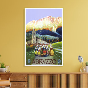 Abruzzo Italië Vintage Reisposter Kunst met Vrouwe Canvas Afdruk