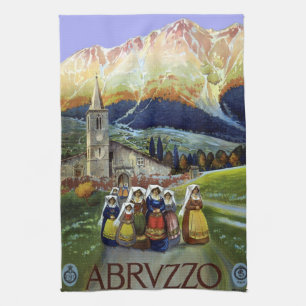 Abruzzo Italië Vintage Reisposter Kunst met Vrouwe Theedoek