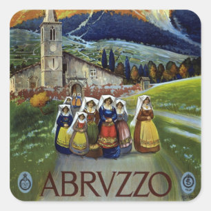 Abruzzo Italië Vintage Reisposter Kunst met Vrouwe Vierkante Sticker