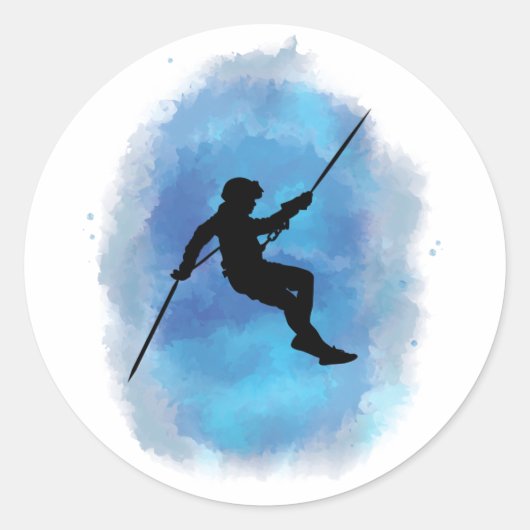 Abseiling Watercolor Rappelling Mountain Climber Ronde Sticker (Voorkant)