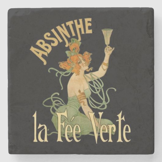 Absinthe Green Fairy La Fee Verte, Poster Steampun Stenen Onderzetter (Voorkant)
