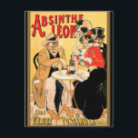 Absinthe Leon Briefkaart<br><div class="desc">Frans poster voor Absinthe Leon met een oud man dat met een jong meisje in een bar in Parijs zit.</div>
