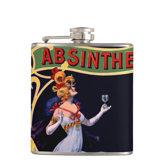  Absinthe Liqueur Art Nouveau Label Flask Heupfles (Voorkant)