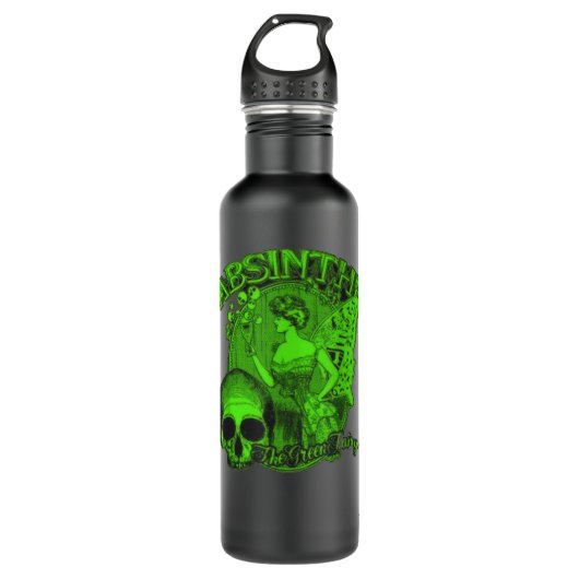 Absinthe Skull Green Fairy Retro design Waterfles (Voorkant)