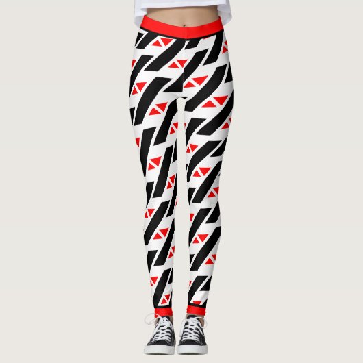 Absolute Abstract Rood Wit Zwart Patroon Leggings (Voorkant)